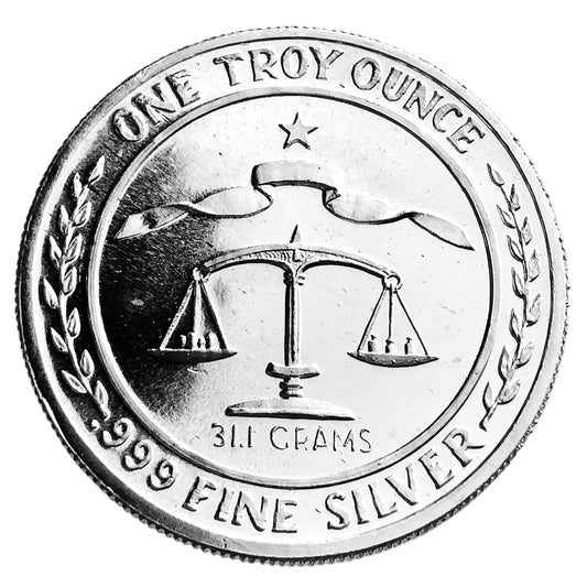 1 ozt Balance Scale Bald Eagle 999 Silver Round