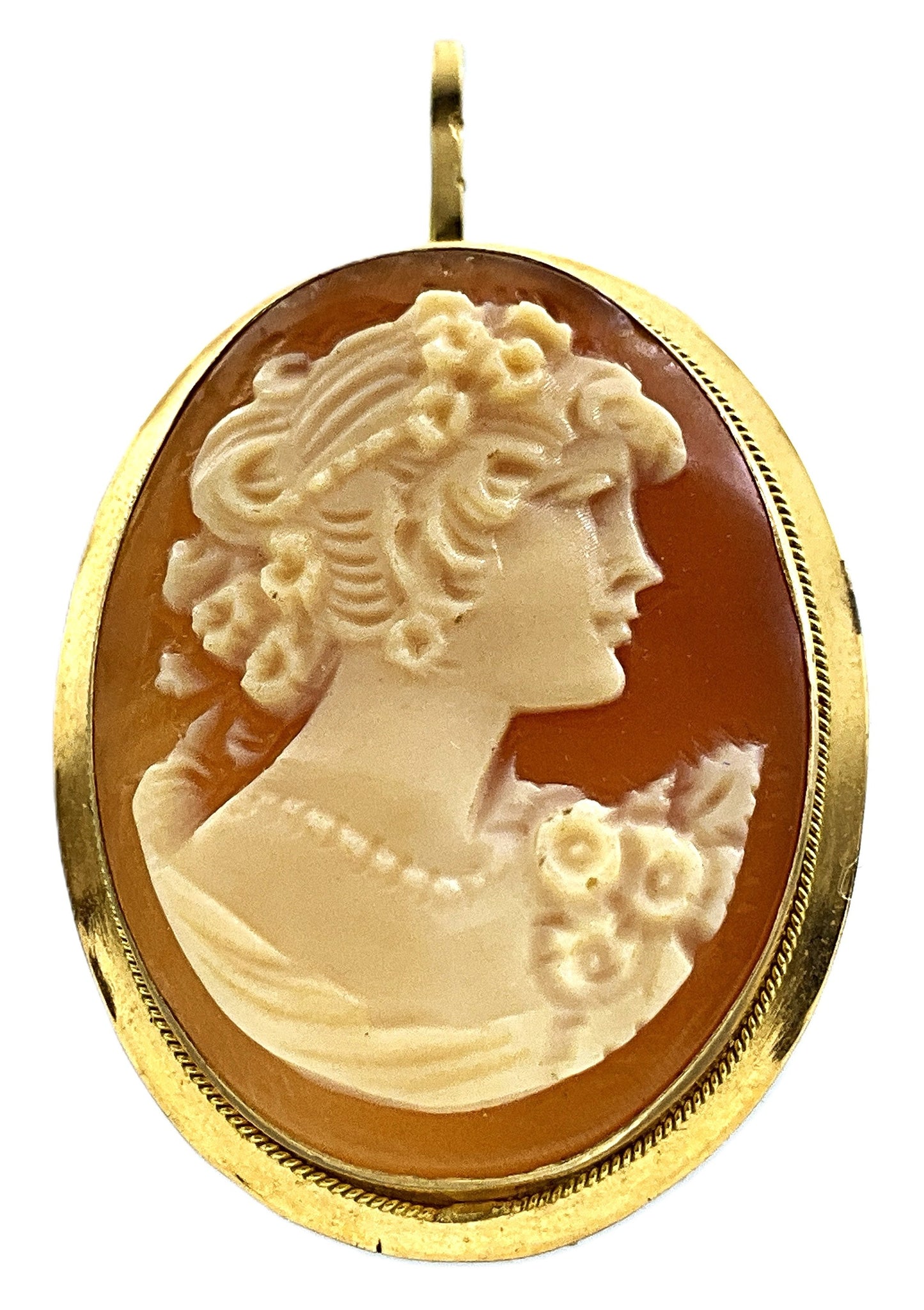 18K Yellow Gold Cameo Bail Pendant Brooch AU337