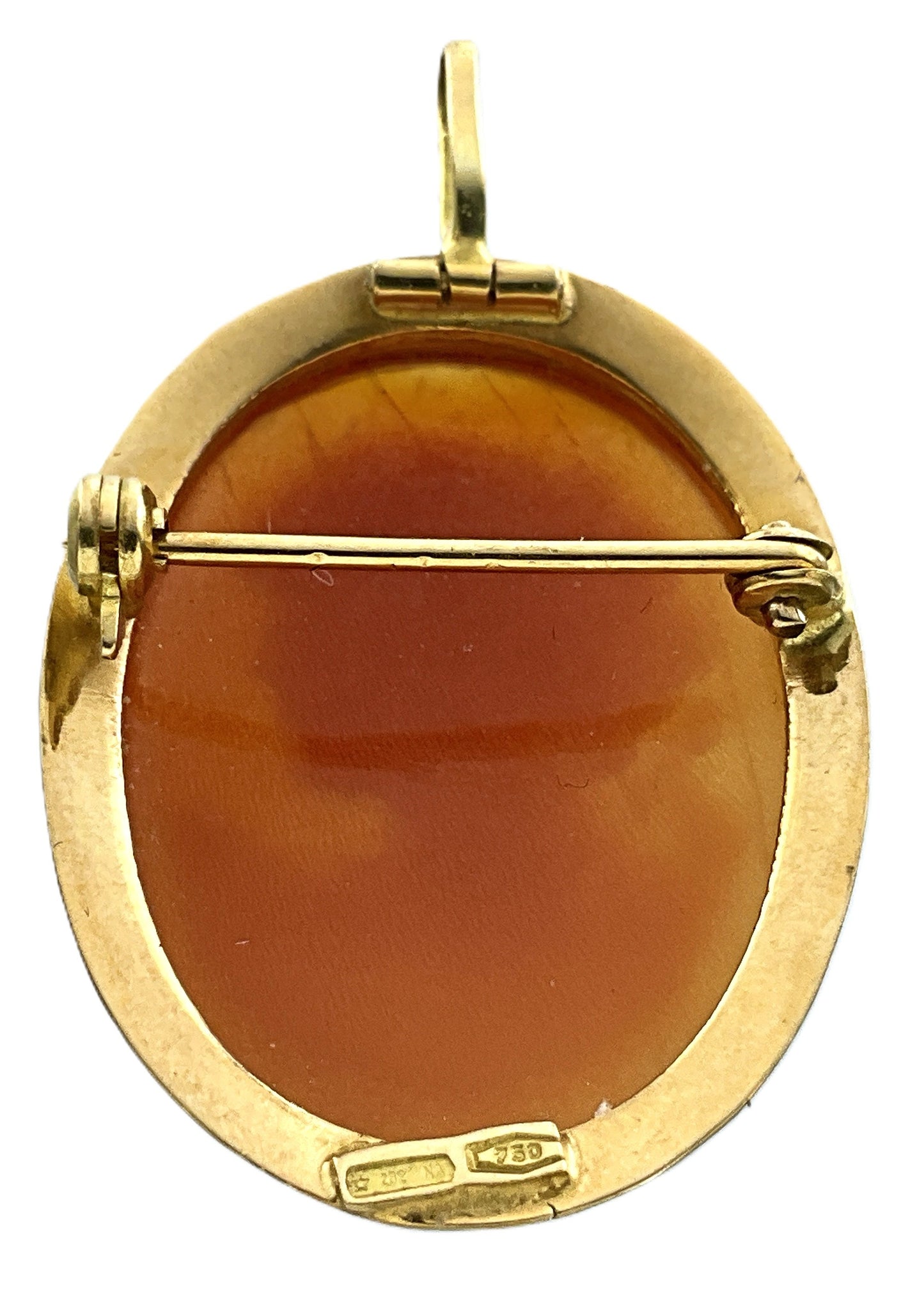 18K Yellow Gold Cameo Bail Pendant Brooch AU337
