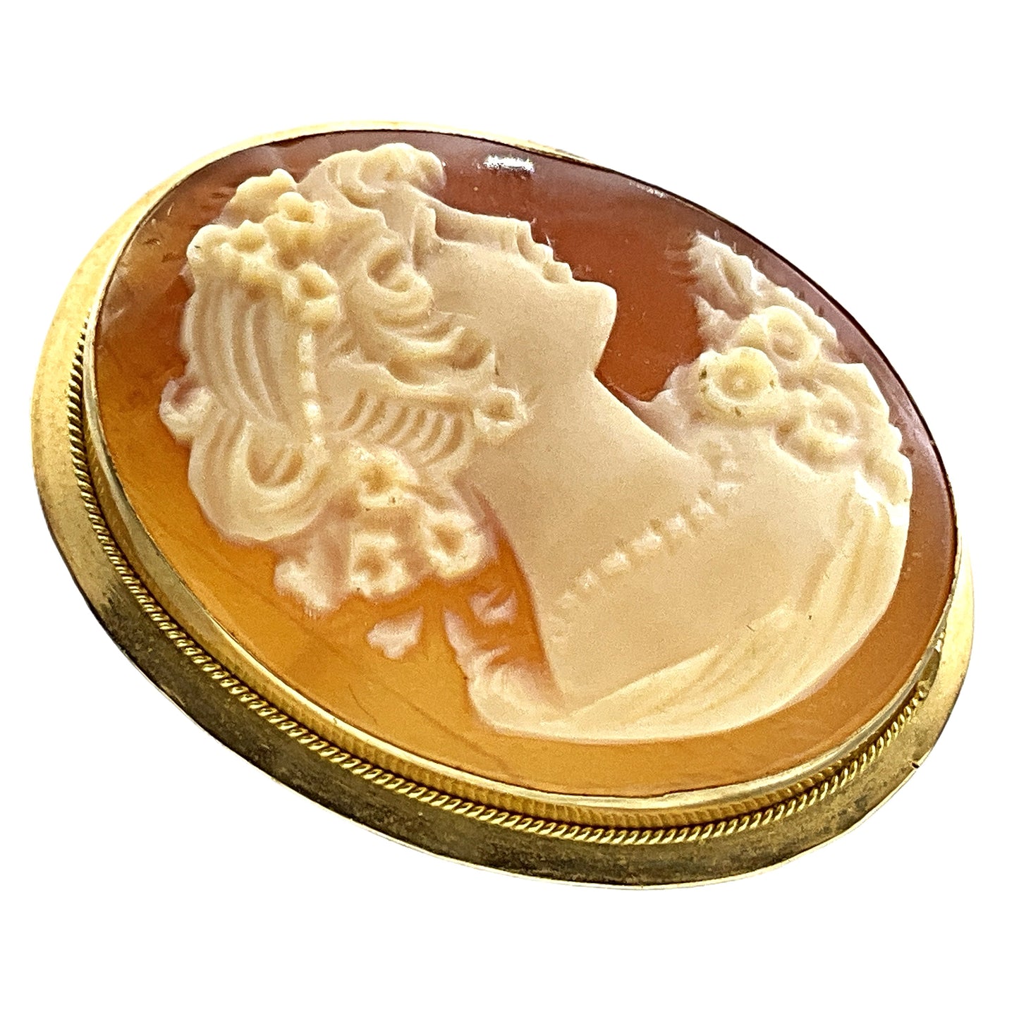 18K Yellow Gold Cameo Bail Pendant Brooch AU337