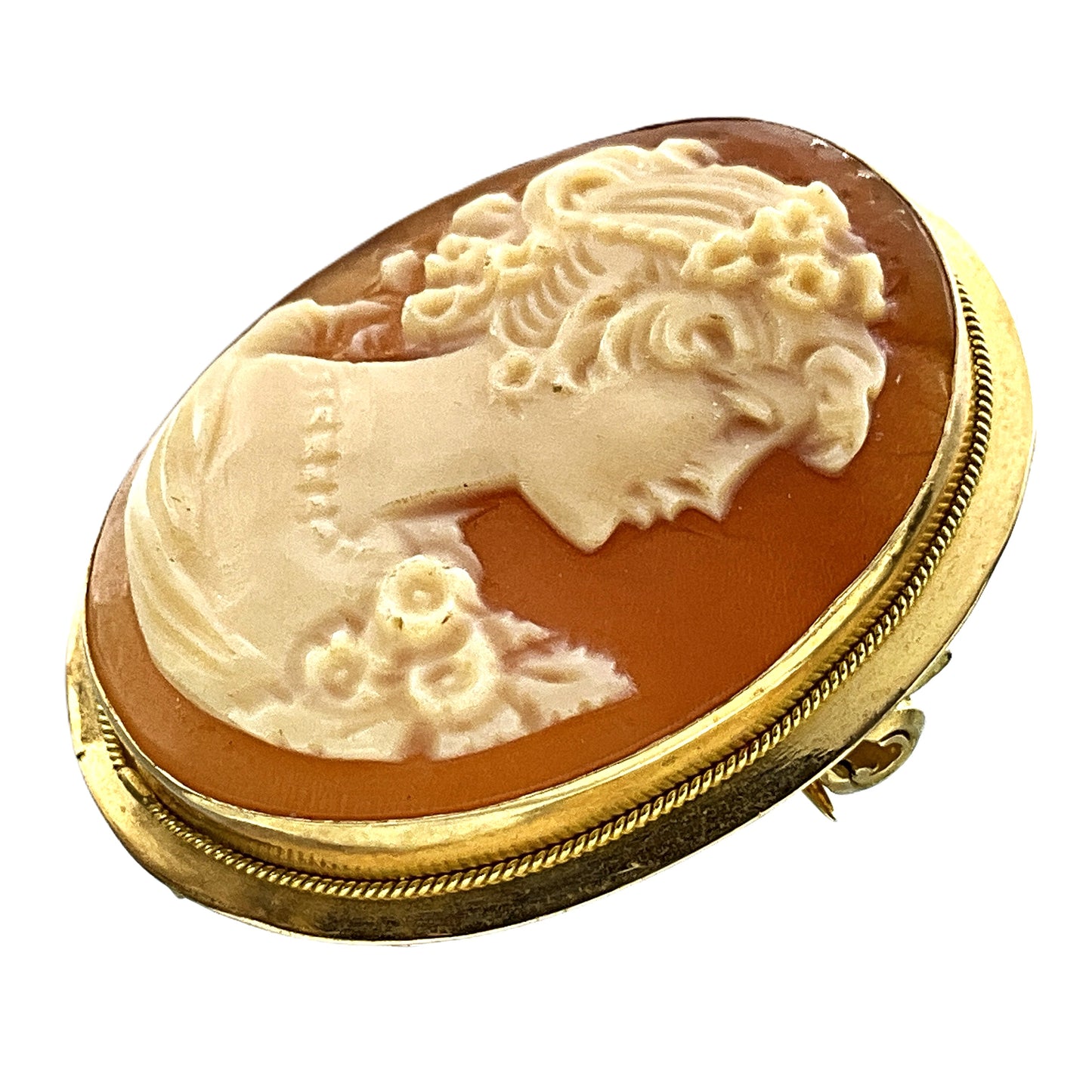 18K Yellow Gold Cameo Bail Pendant Brooch AU337