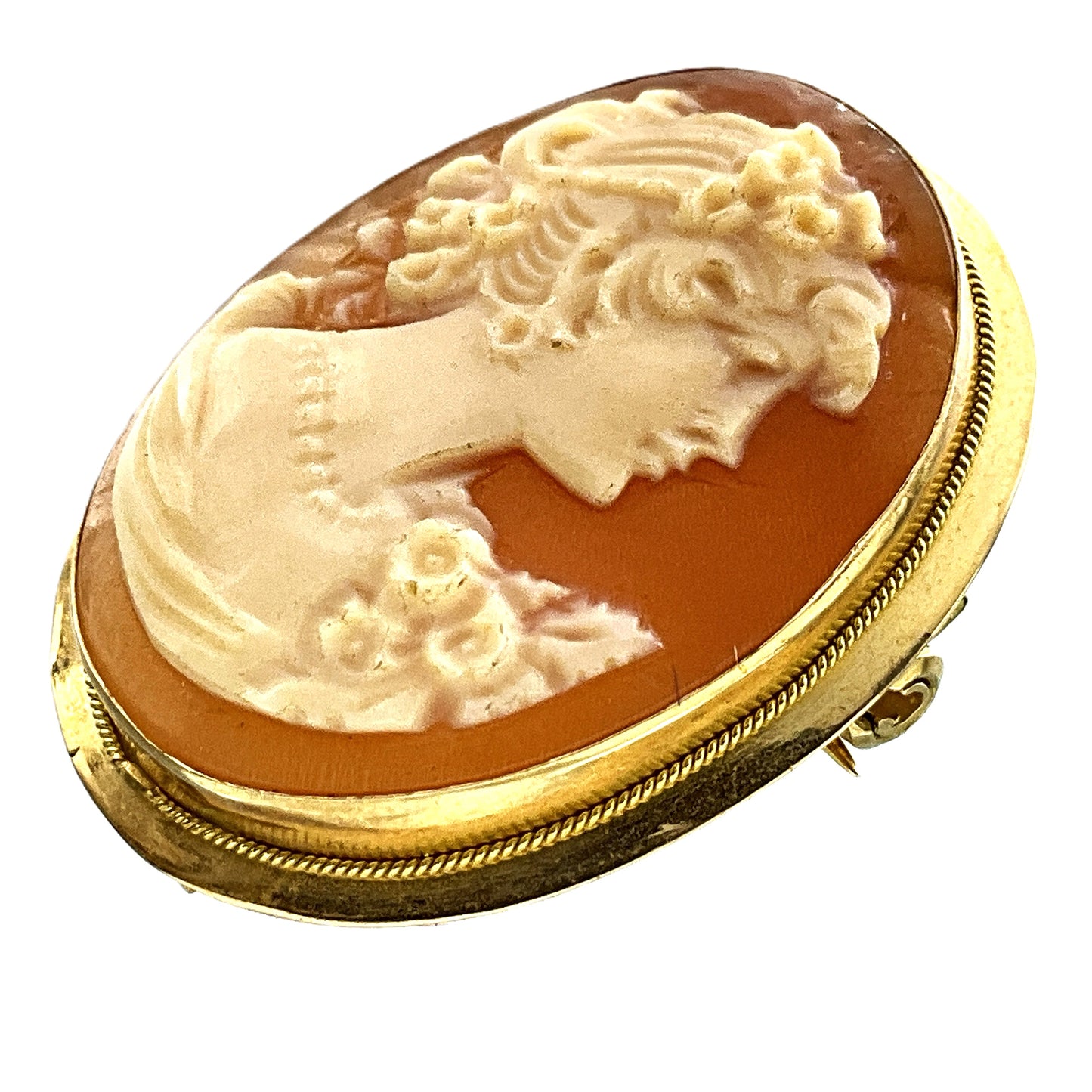18K Yellow Gold Cameo Bail Pendant Brooch AU337