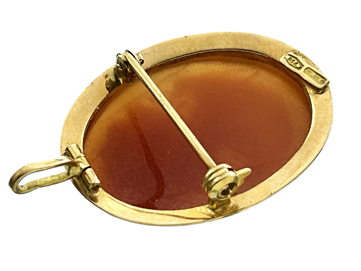 18K Yellow Gold Cameo Bail Pendant Brooch AU337