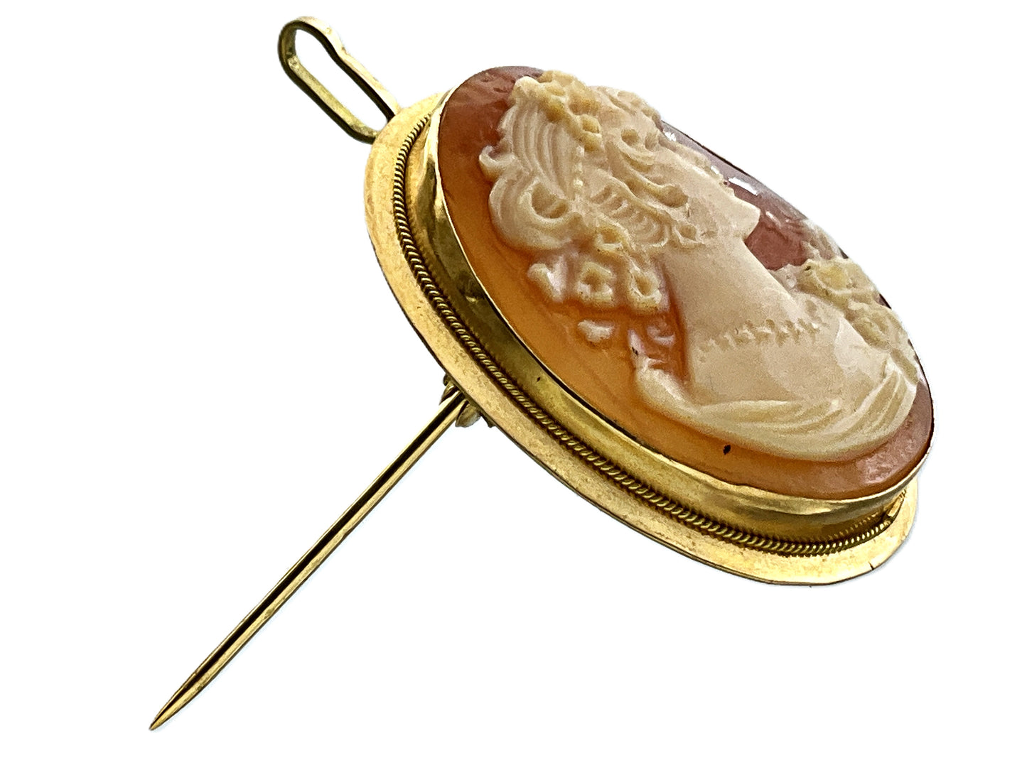 18K Yellow Gold Cameo Bail Pendant Brooch AU337