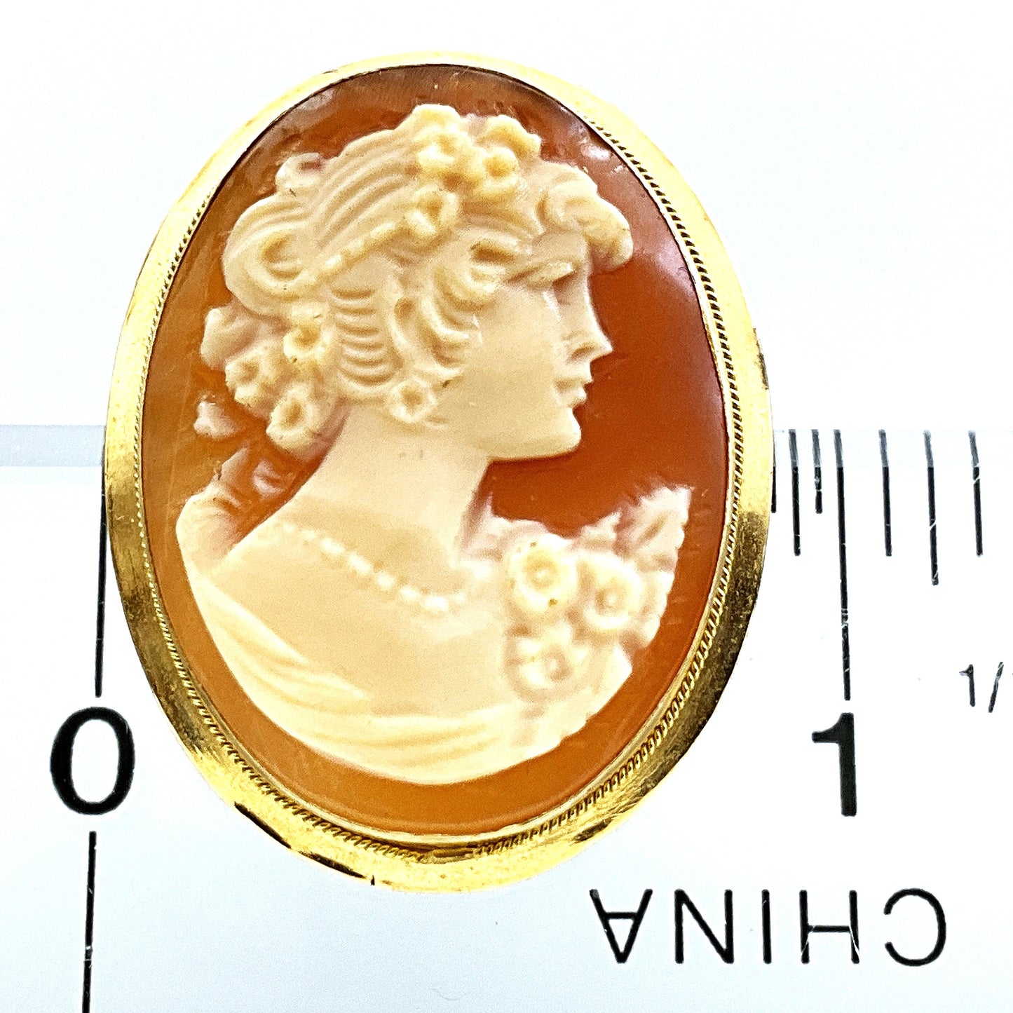18K Yellow Gold Cameo Bail Pendant Brooch AU337