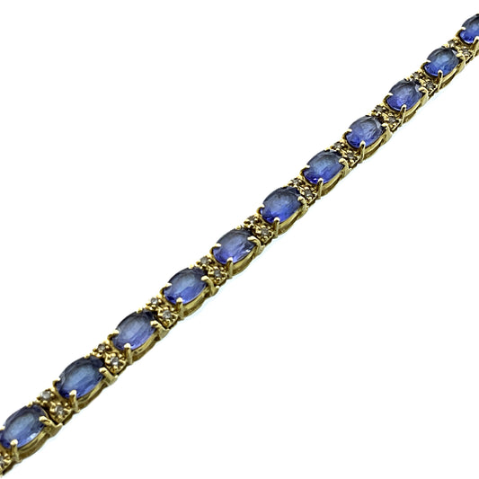 14K Yellow Gold Diamond Tanzanite Tennis Bracelet AU338