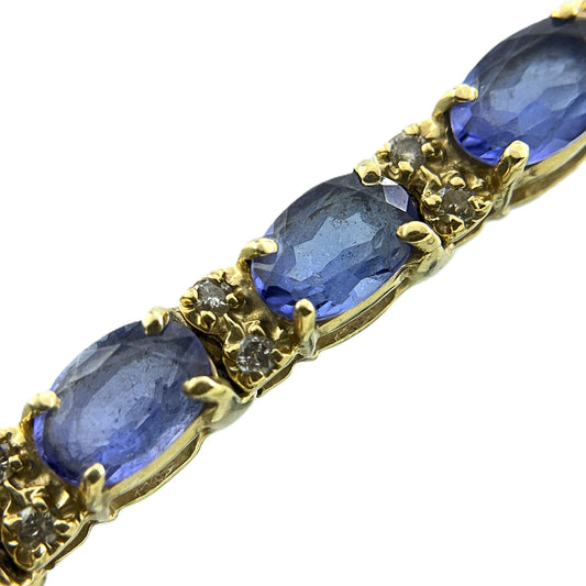 14K Yellow Gold Diamond Tanzanite Tennis Bracelet AU338