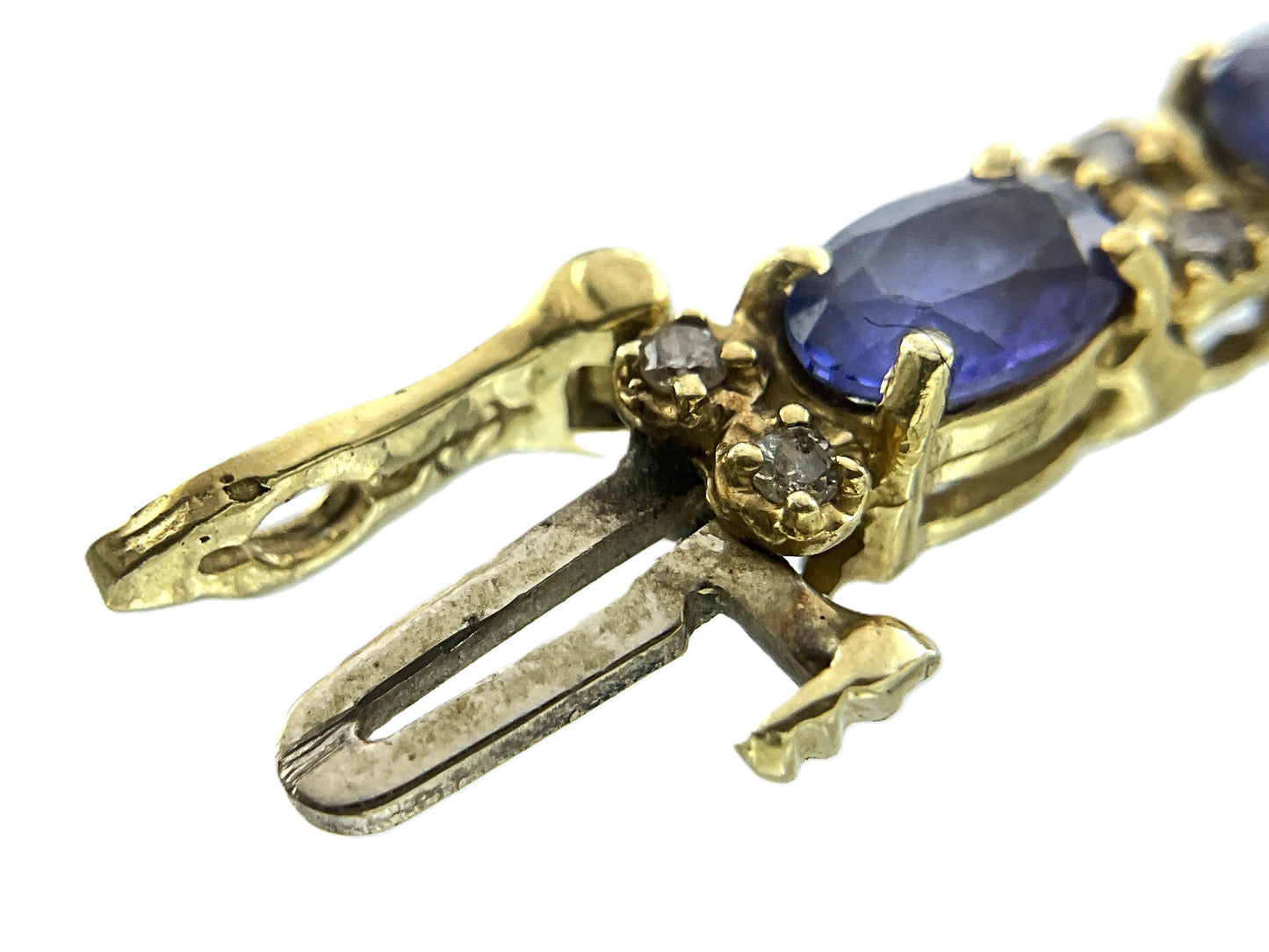 14K Yellow Gold Diamond Tanzanite Tennis Bracelet AU338