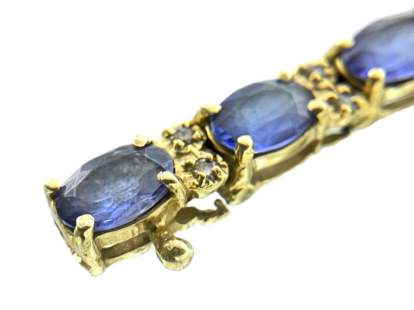 14K Yellow Gold Diamond Tanzanite Tennis Bracelet AU338