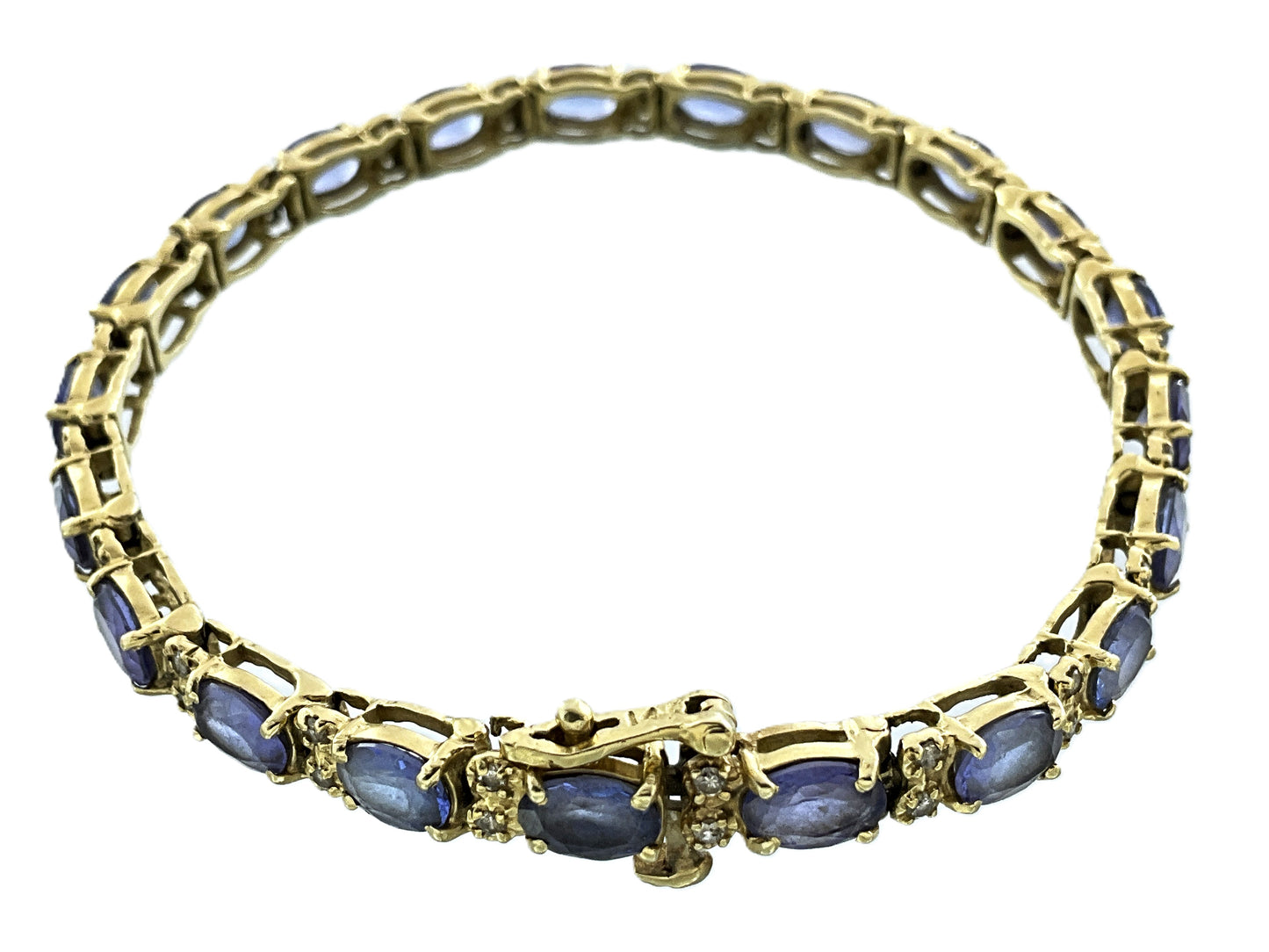 14K Yellow Gold Diamond Tanzanite Tennis Bracelet AU338