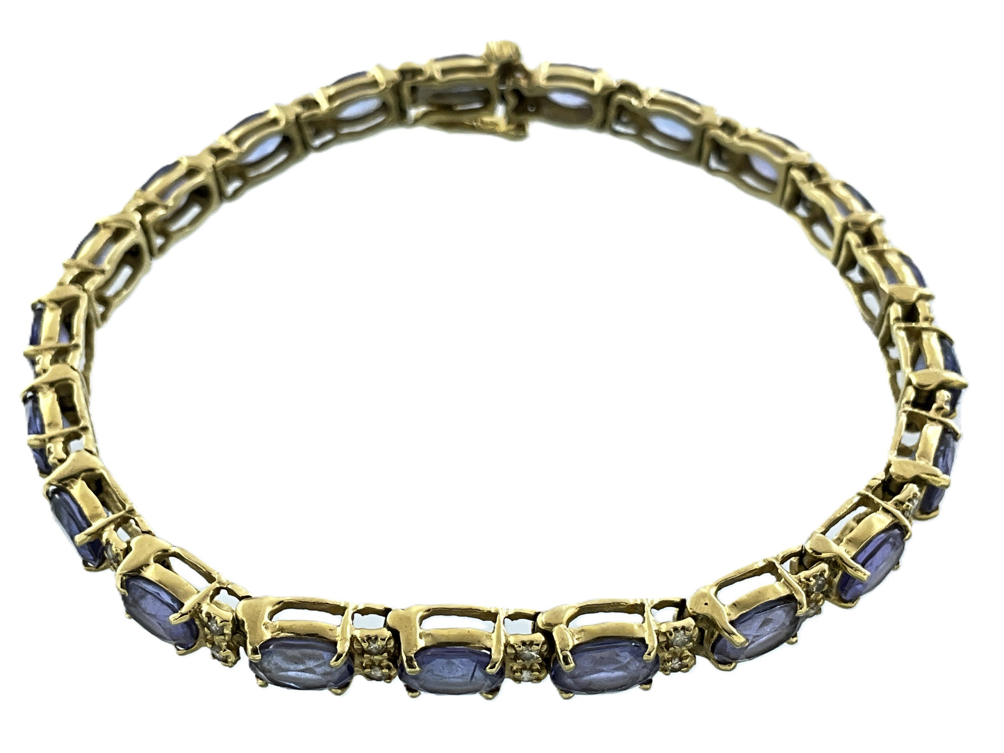 14K Yellow Gold Diamond Tanzanite Tennis Bracelet AU338