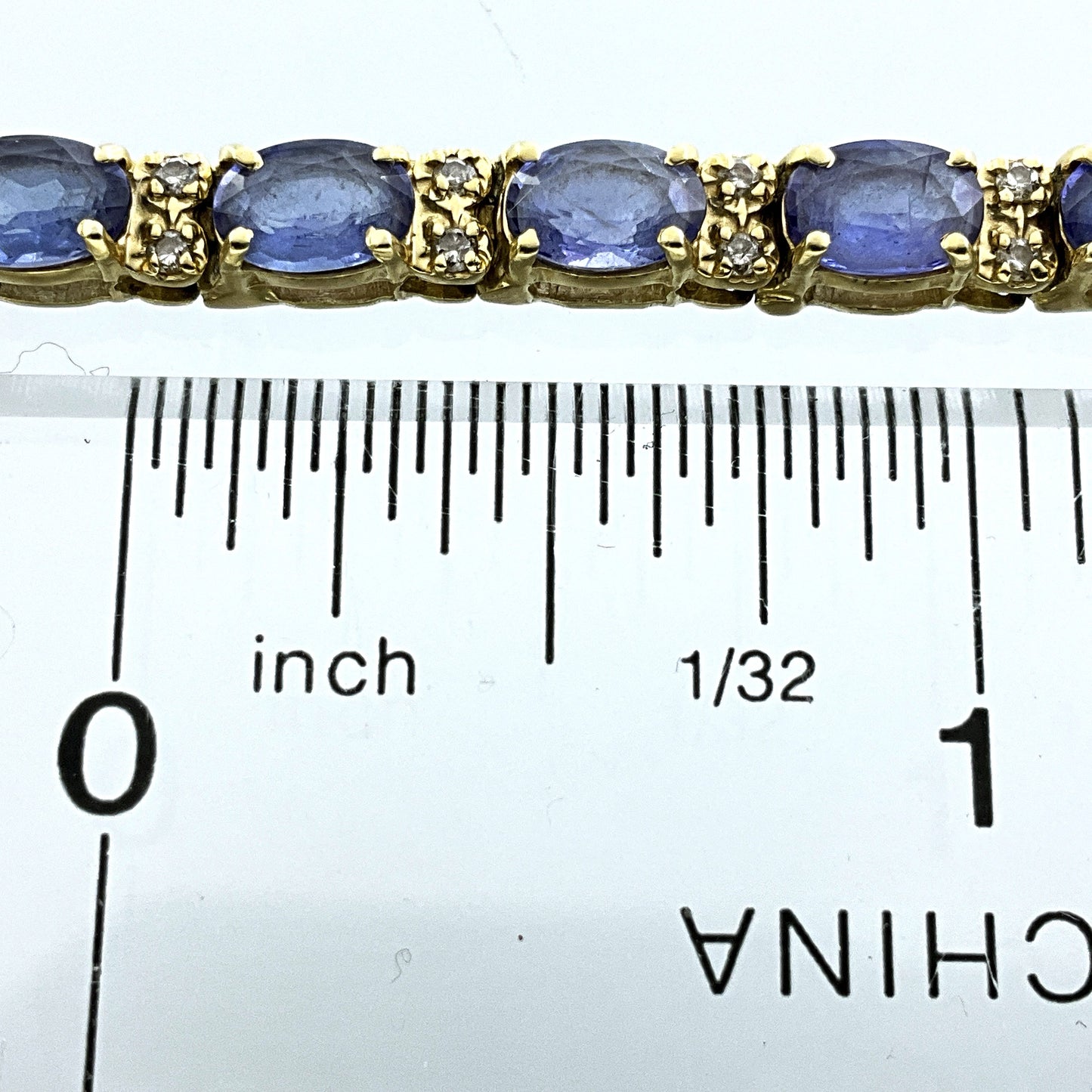 14K Yellow Gold Diamond Tanzanite Tennis Bracelet AU338