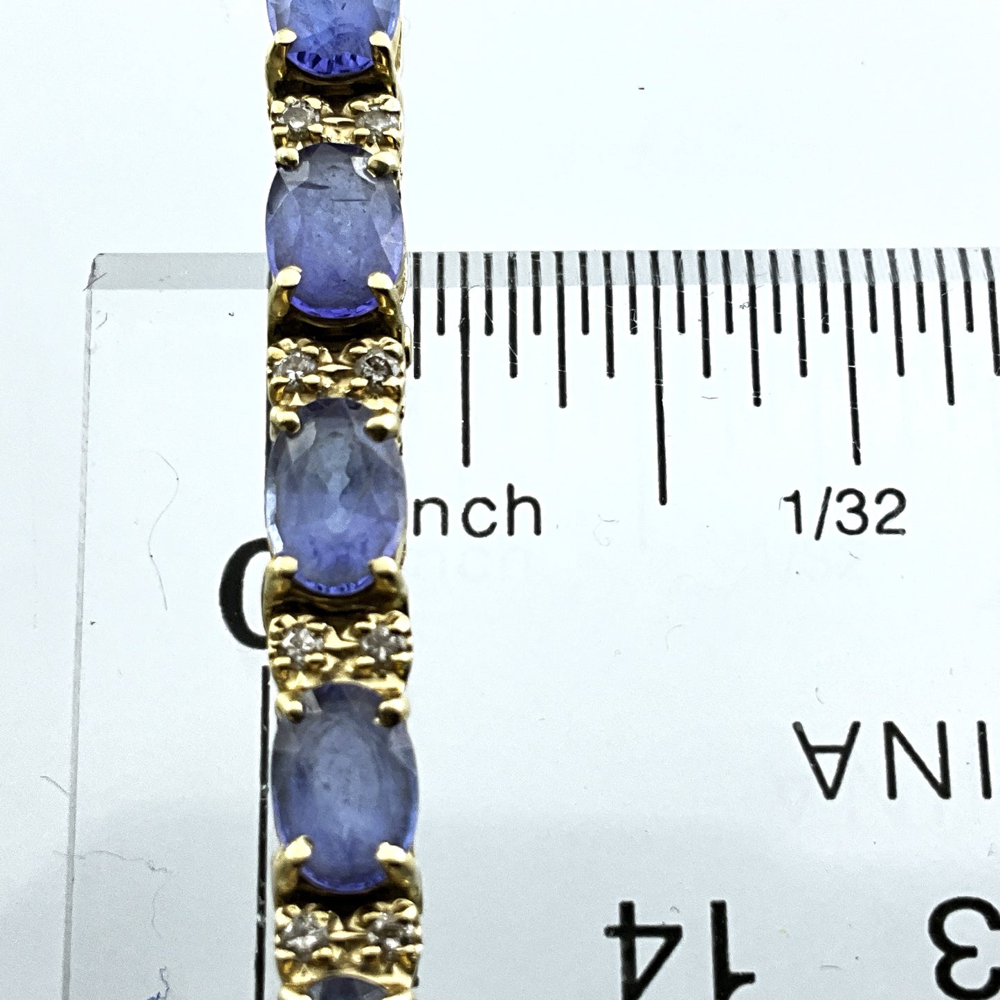 14K Yellow Gold Diamond Tanzanite Tennis Bracelet AU338