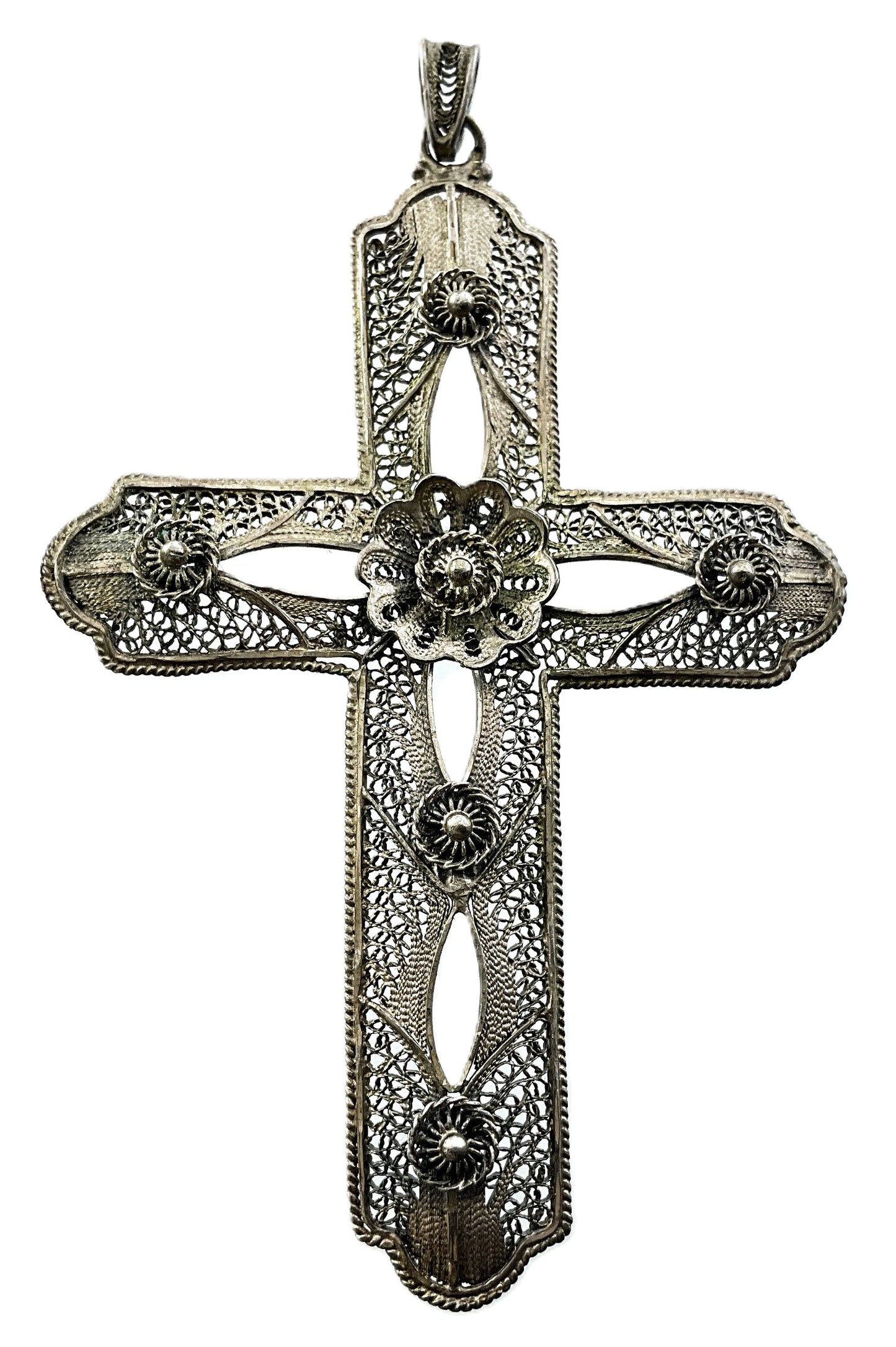 .260 ozt Vintage Necklace Van Lou Sterling Silver Filigree Crucifix Cross 9104