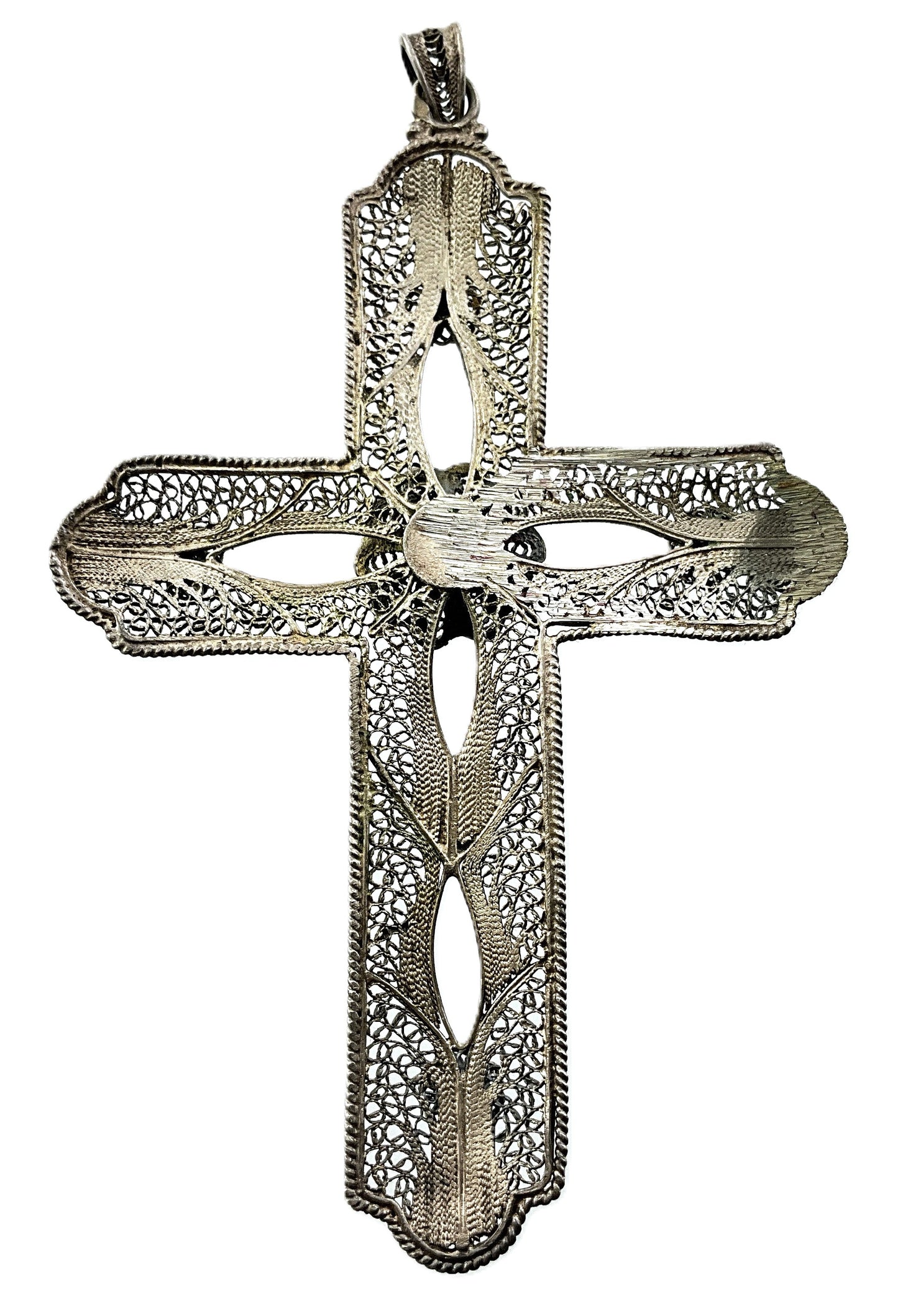 .260 ozt Vintage Necklace Van Lou Sterling Silver Filigree Crucifix Cross 9104