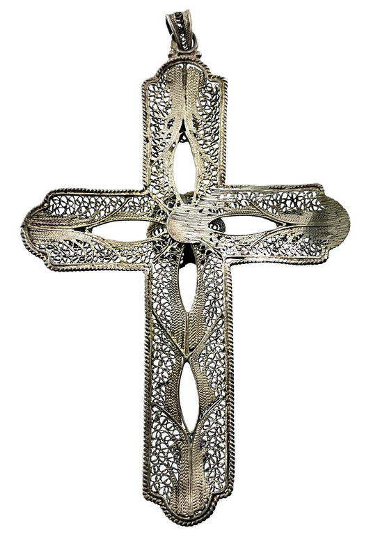 .260 ozt Vintage Necklace Van Lou Sterling Silver Filigree Crucifix Cross 9104