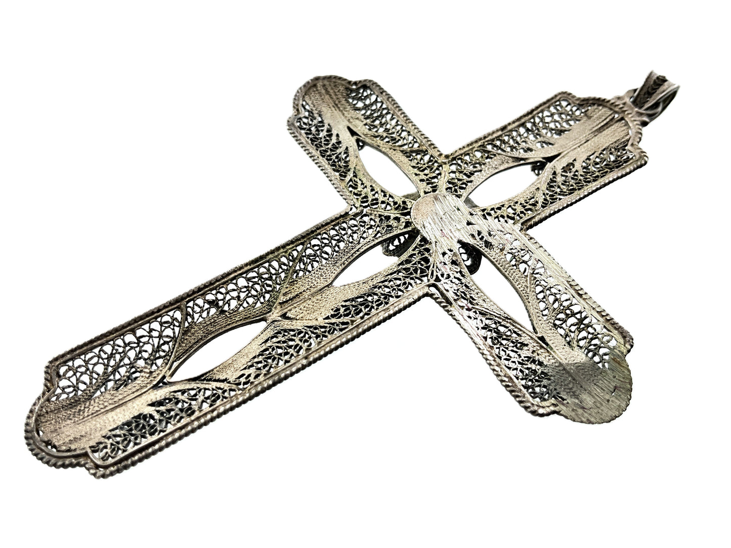 .260 ozt Vintage Necklace Van Lou Sterling Silver Filigree Crucifix Cross 9104