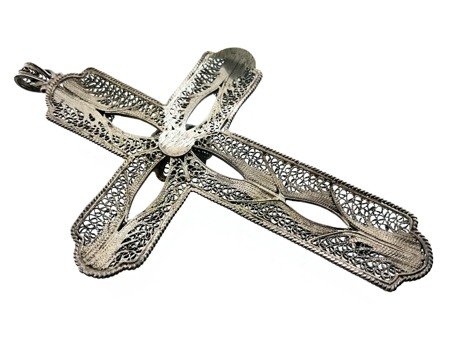 .260 ozt Vintage Necklace Van Lou Sterling Silver Filigree Crucifix Cross 9104