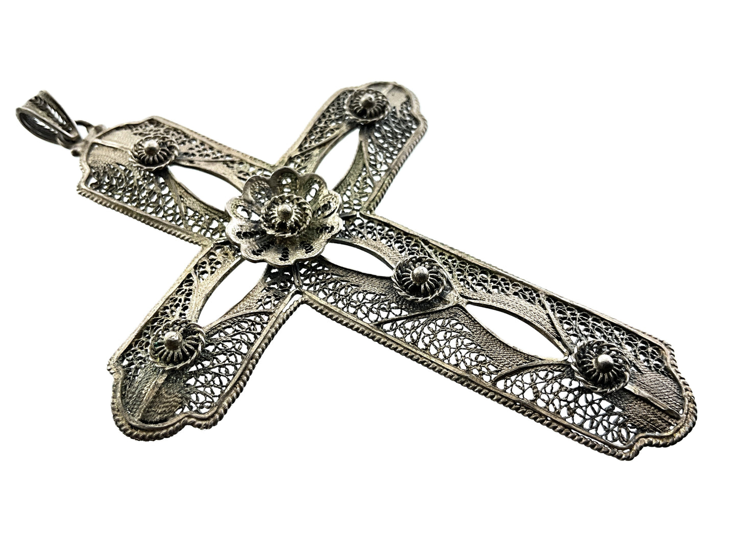 .260 ozt Vintage Necklace Van Lou Sterling Silver Filigree Crucifix Cross 9104