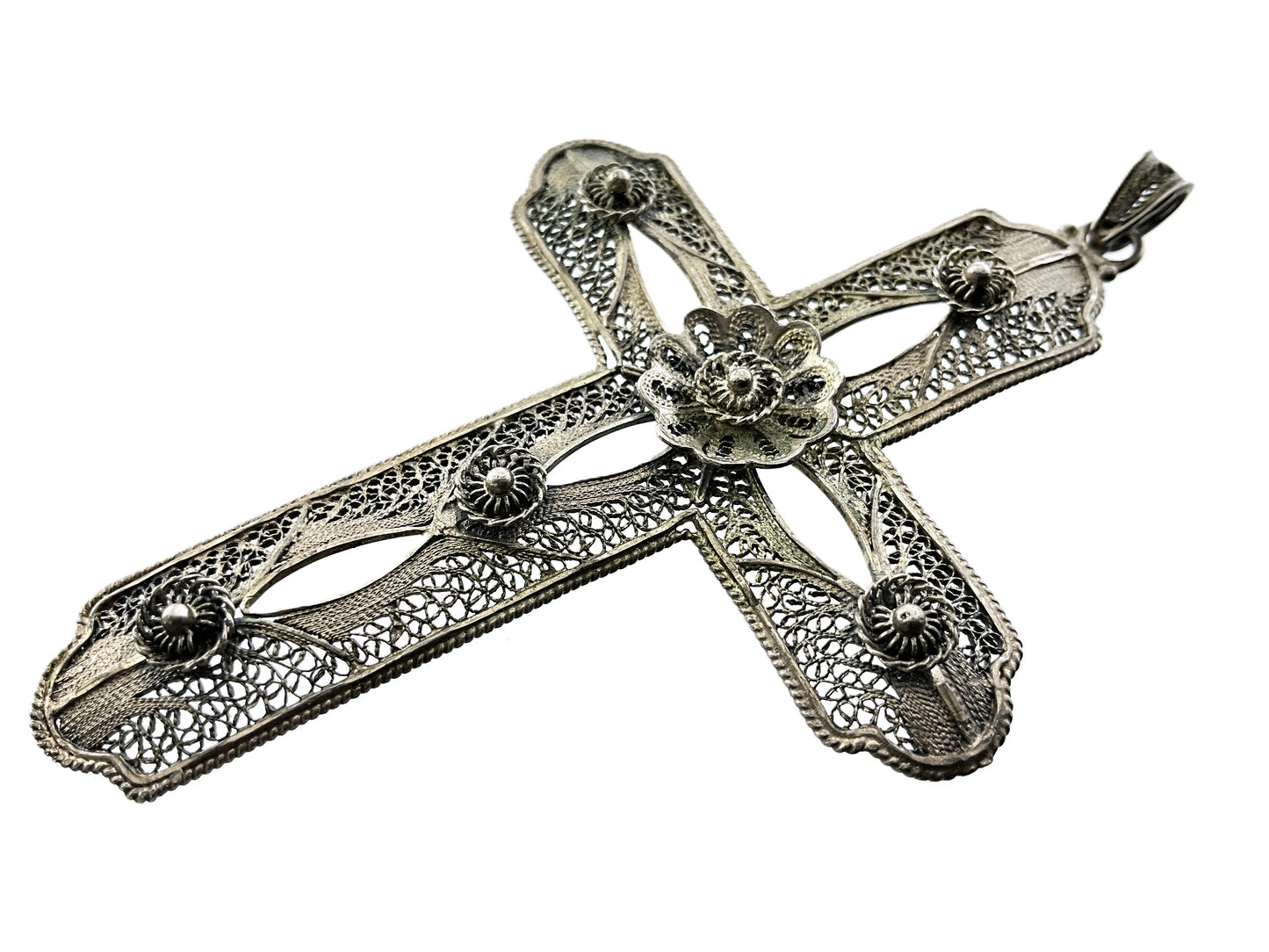 .260 ozt Vintage Necklace Van Lou Sterling Silver Filigree Crucifix Cross 9104