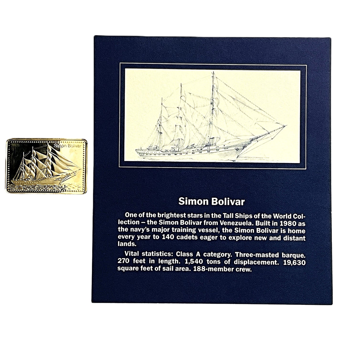 .500 ozt Simon Bolivar Tall Ship 999 Silver