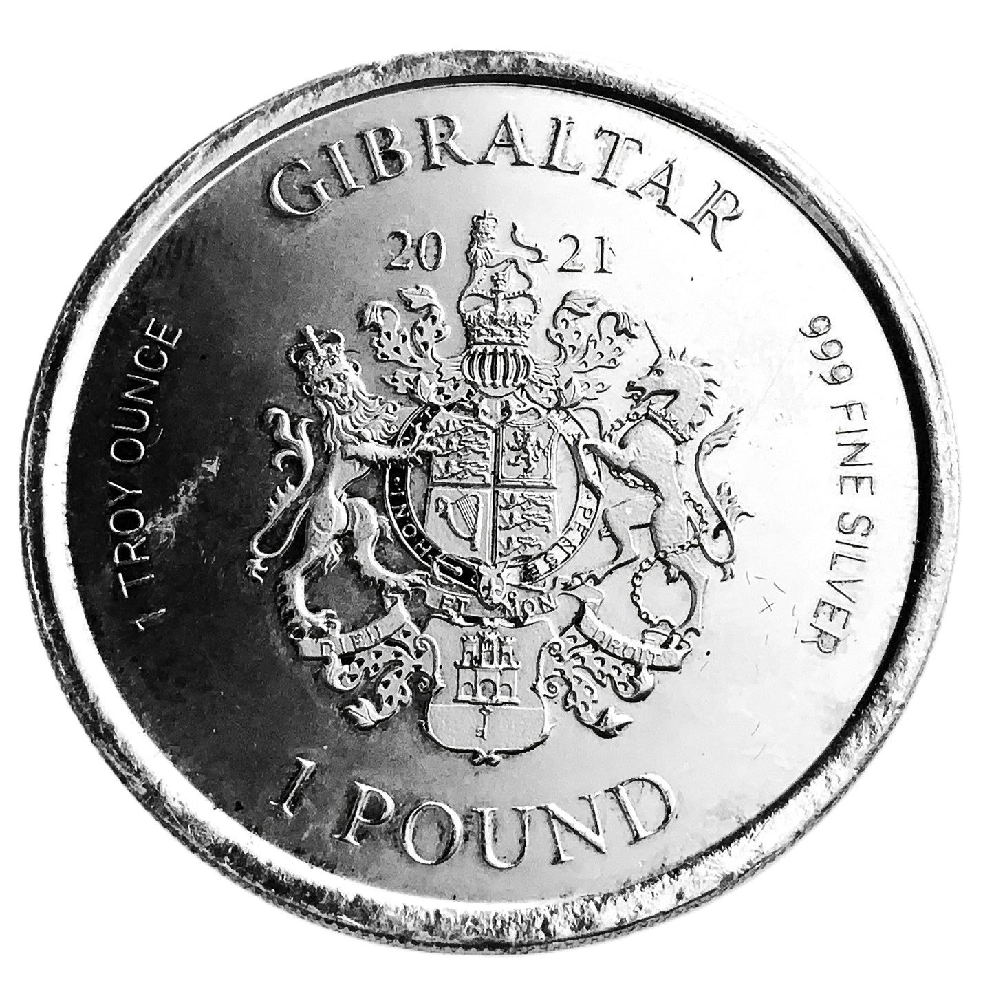 1 ozt Gibraltar Justice 999 Silver £1 Coin