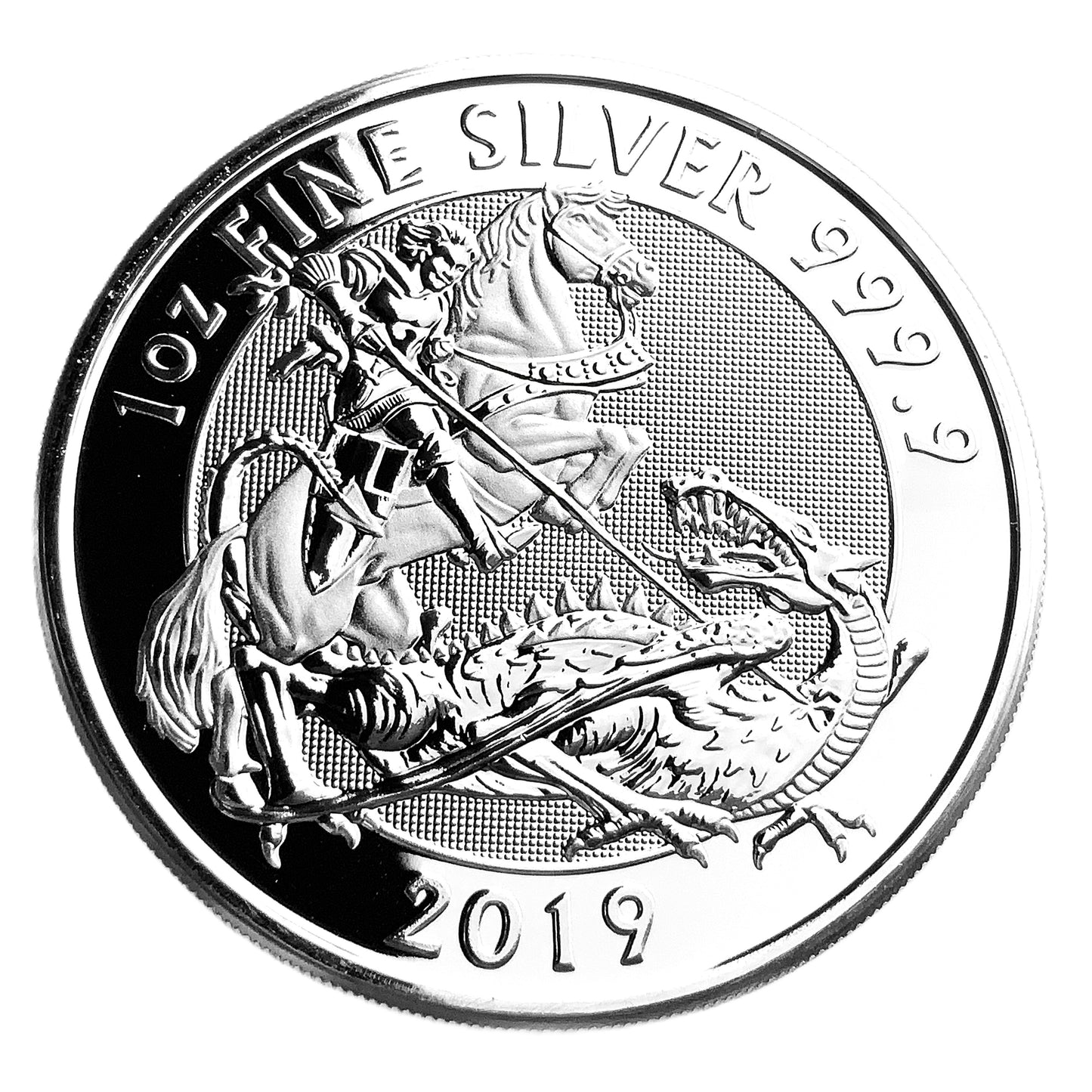 1 ozt British St. George Slaying Dragon 9999 Silver Coin £2