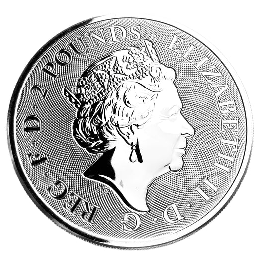 1 ozt British St. George Slaying Dragon 9999 Silver Coin £2