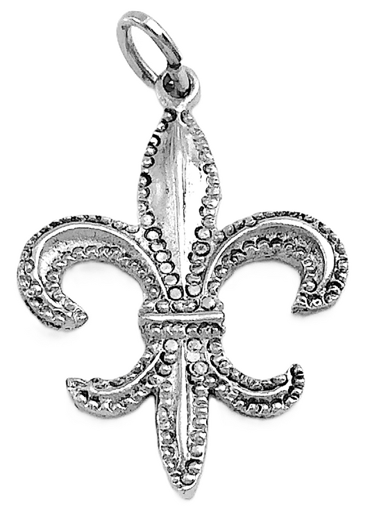 Fleur De Lis Lily France Sterling Silver Pendant Charm 2.1g 1in J003