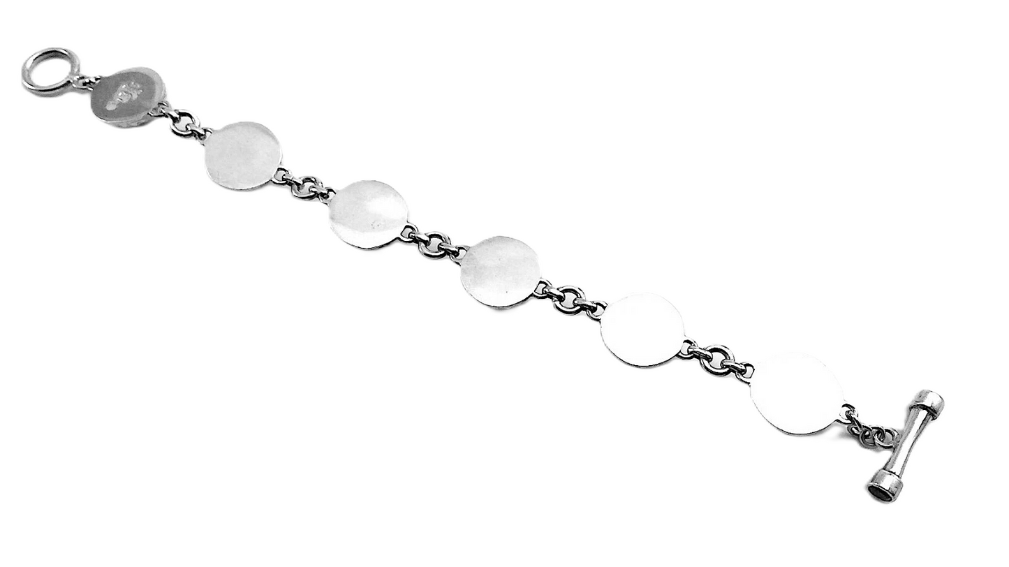 Women Vintage Ladies Sterling Silver Peace Red Garnet Stone Bracelet 7in 22.7g J004