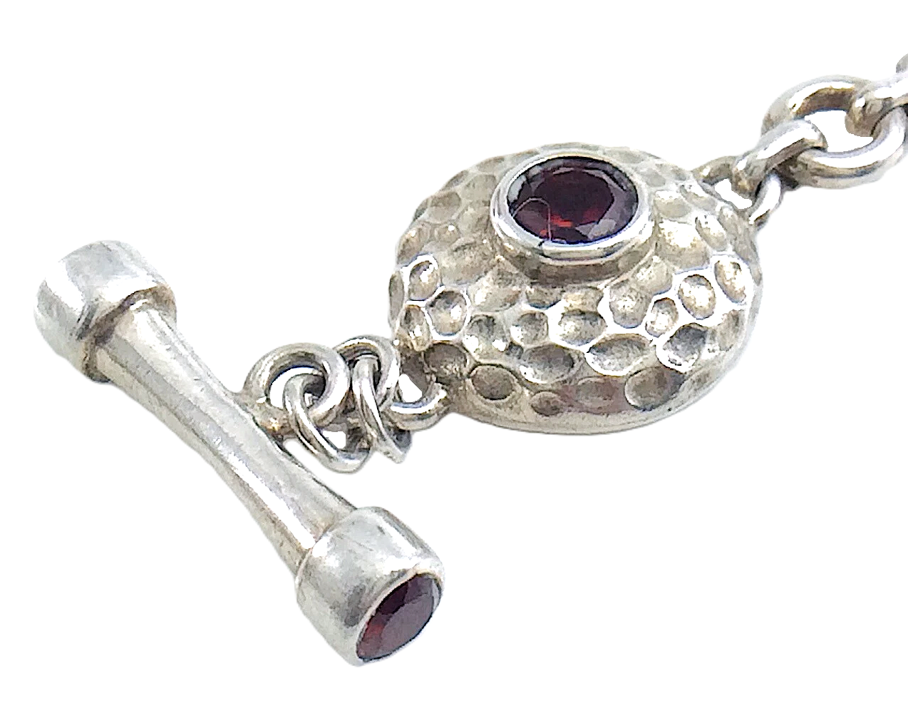 Women Vintage Ladies Sterling Silver Peace Red Garnet Stone Bracelet 7in 22.7g J004