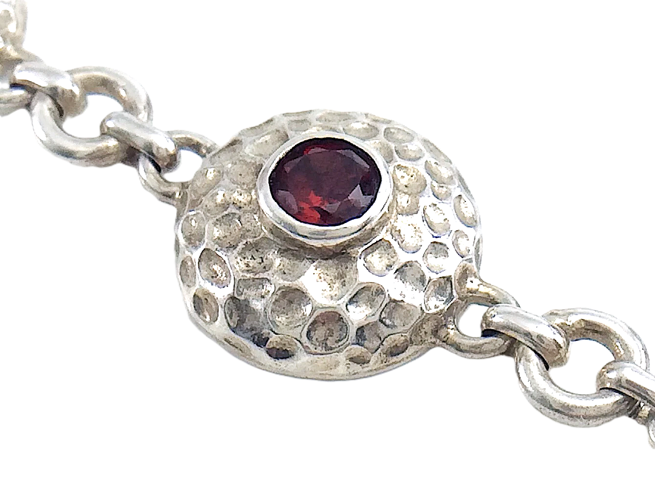 Women Vintage Ladies Sterling Silver Peace Red Garnet Stone Bracelet 7in 22.7g J004