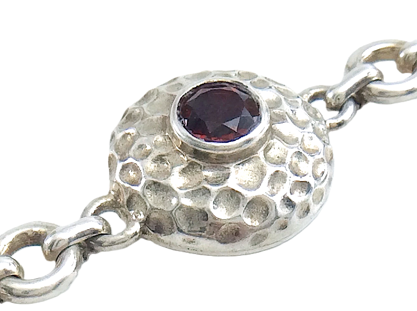 Women Vintage Ladies Sterling Silver Peace Red Garnet Stone Bracelet 7in 22.7g J004