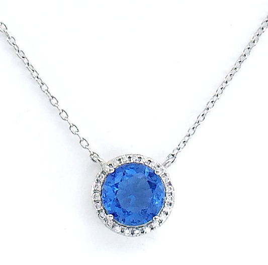 Women Vintage Ladies Marked Sterling Silver Cable Link Chain Round Blue Stone 18in 2.6g J078