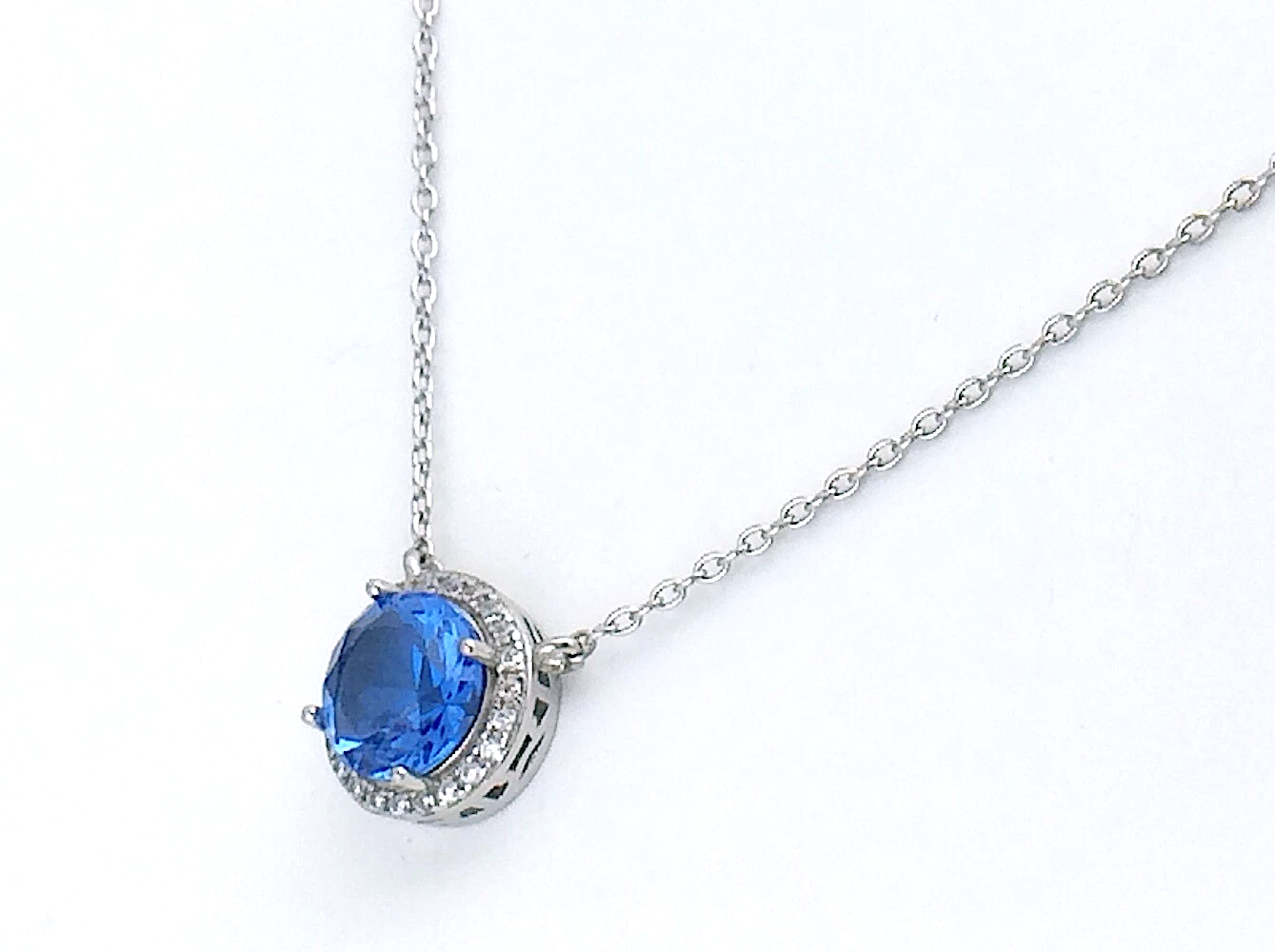 Women Vintage Ladies Marked Sterling Silver Cable Link Chain Round Blue Stone 18in 2.6g J078