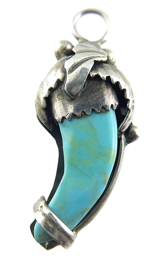 Vintage Unisex Turquoise Stone Sterling Silver Tribal Jewelry Pendant N478