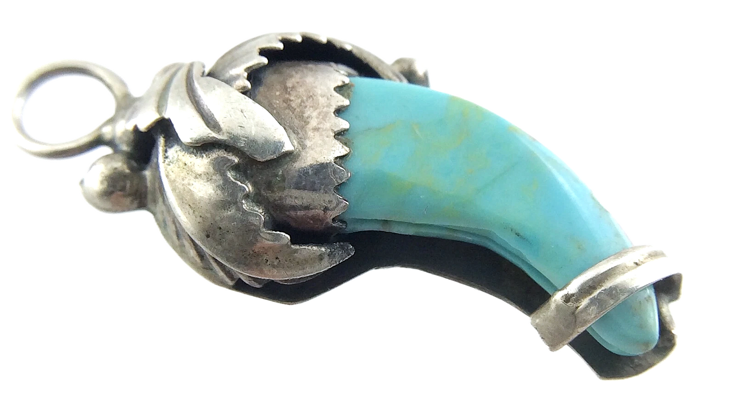 Vintage Unisex Turquoise Stone Sterling Silver Tribal Jewelry Pendant N478
