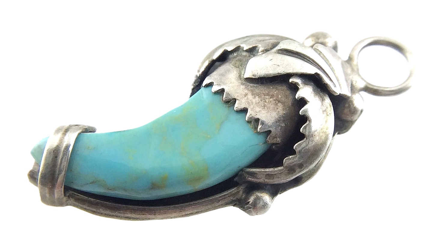Vintage Unisex Turquoise Stone Sterling Silver Tribal Jewelry Pendant N478