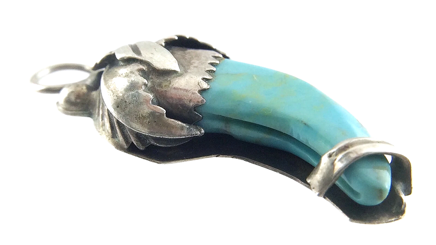 Vintage Unisex Turquoise Stone Sterling Silver Tribal Jewelry Pendant N478