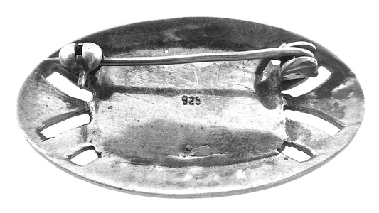 Vintage Ladies Women Sterling Silver Mother of Pearl Marcasite Brooch Pin N486