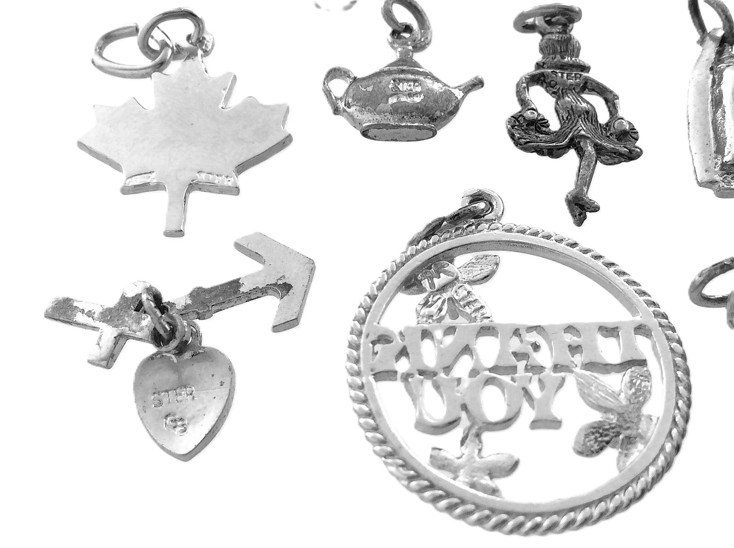 Lot of 12 Miscellaneous Pendant Charms Marked Ster 22.8 grams R591